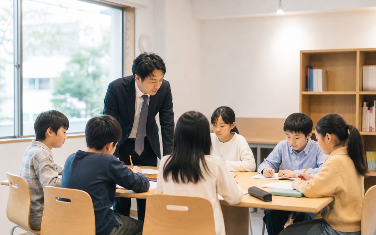 少人数の集団授業で学ぶ小学生たち